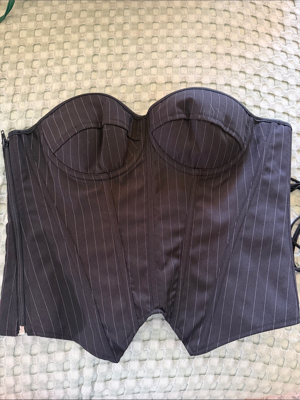 Strapless Pinstripe Bustier Corset Top in Black